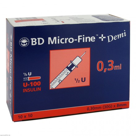 BD Micro-Fine+ U-100 Insulinspritze 0,3 x 8 mm (324826) von Becton Dickinson GmbH