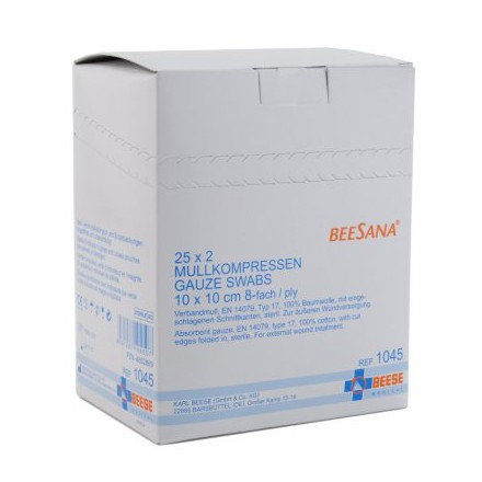 BeeSana® Mullkompresse, ohne RöKo, steril, 8-fach, 10 x 10 cm, 25 x 2 Stk von Meditrade GmbH